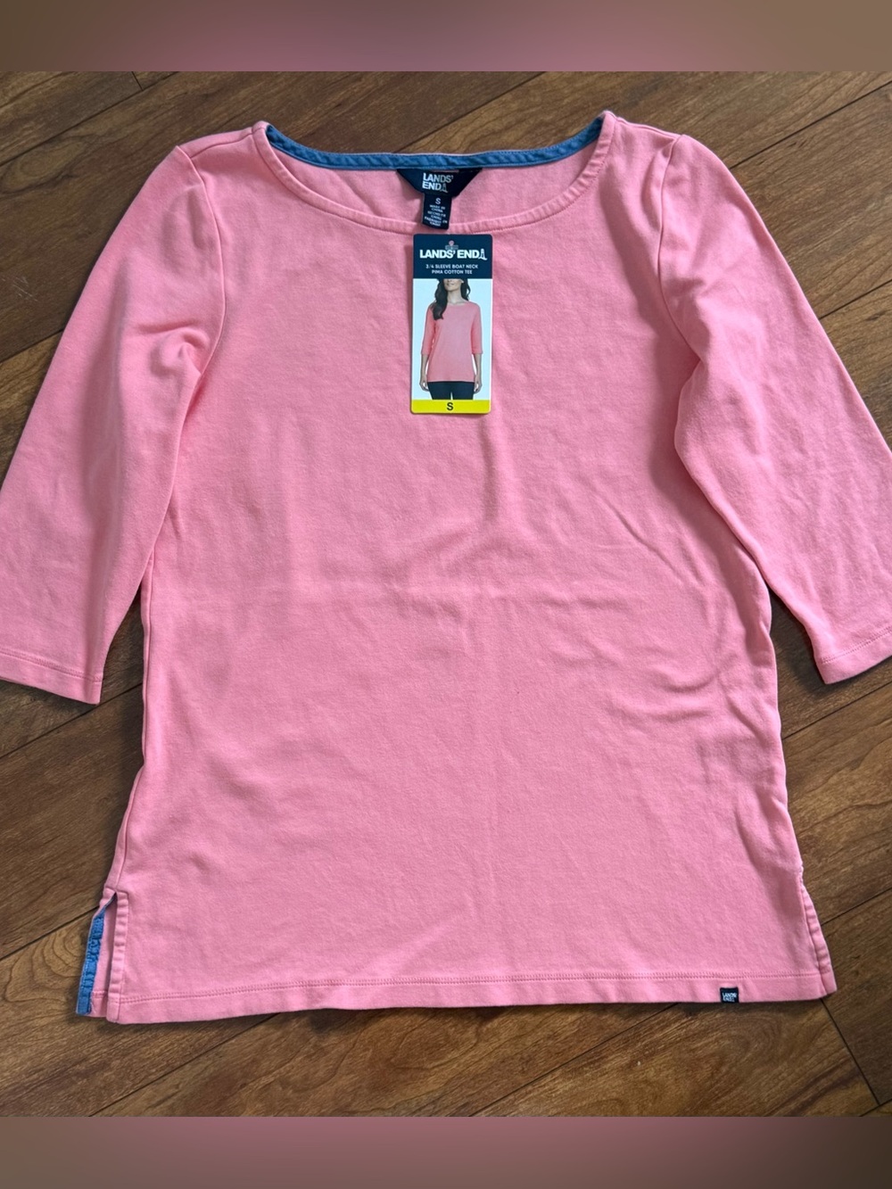 NWT Lands' End Classic 3/4 Sleeve Boat Neck Pima Cotton Tee-Size S